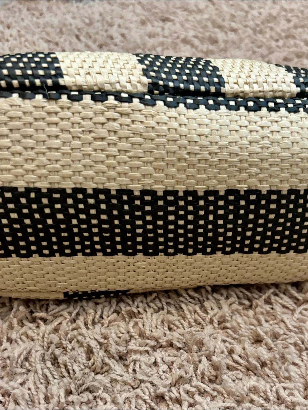 Woven Straw Black & Cream Striped clutch purse